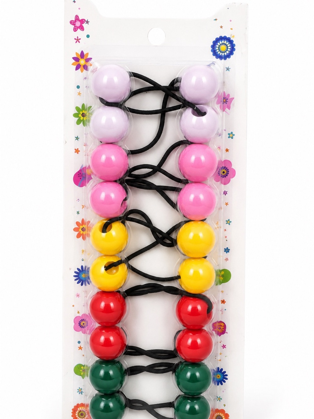 Colorful Kids Beaded Hair Ties - Pink, Purple, Yellow, Red, Green